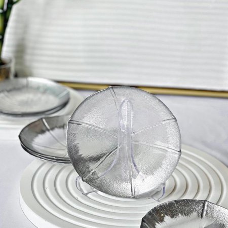 طقم صحون مكسرات/6 زجاج سادة محززاطار سكني BN-Z3-69-18 ++ج4