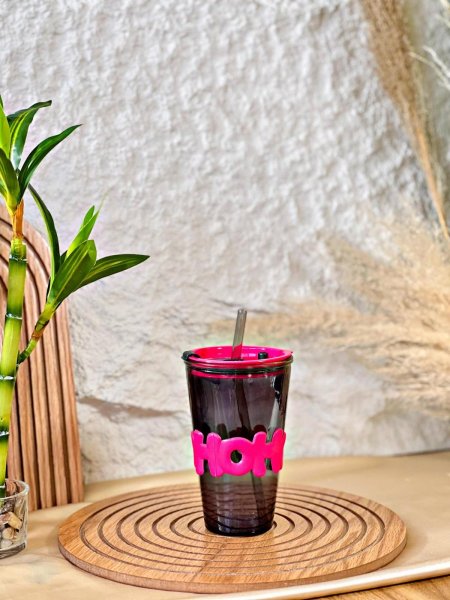 كاسة زجاج اسود 450مل خصر سلكون غطا مصاصة زجاج AC519/30 =ق5 SM38/2 =ل3